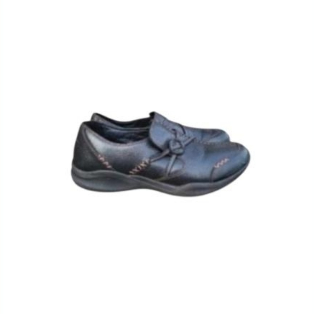 Clarks Wave Black Leather Walk Slip On Athletic Footwear Loafer Shoe Women 8.5